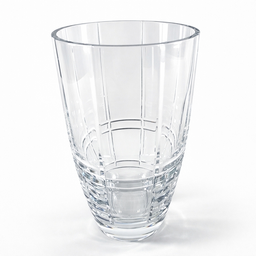 Clear Cut Crystal Vase Modern Etched Glass  Heavy Decorative